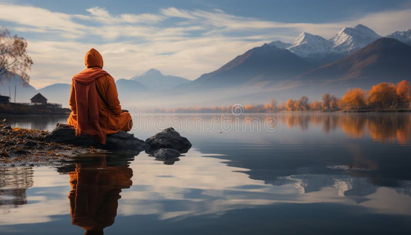 Ai Generated Serene Scene Where A Person Is Meditating By A Tranquil