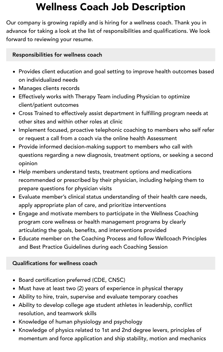 Health Coach Positions